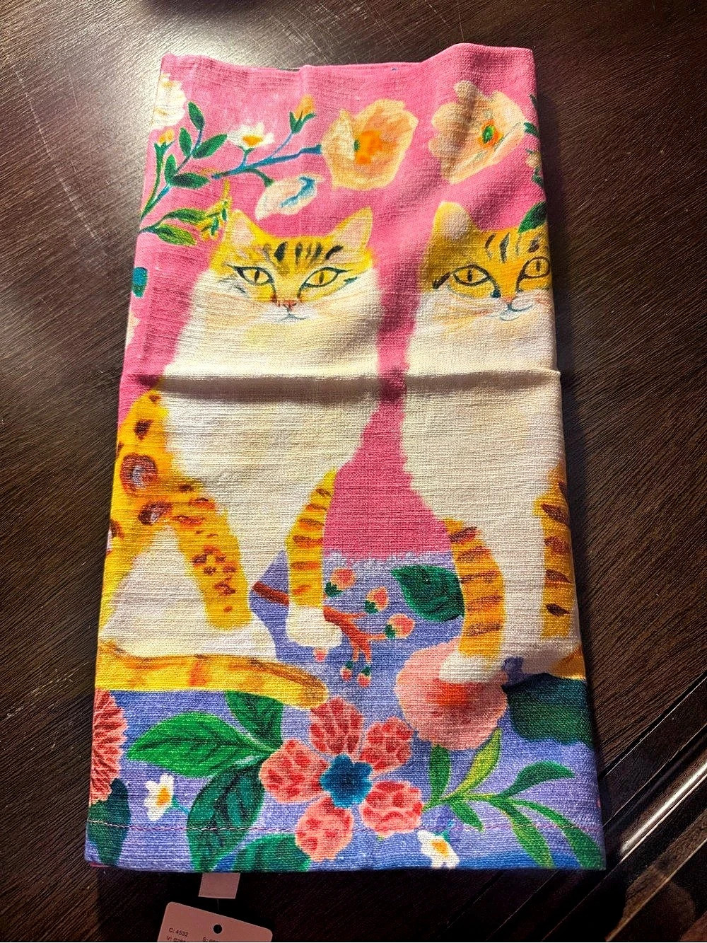 Anthropologie Cat Summer Tea Towel Floral Hand Towel in Pink NWT